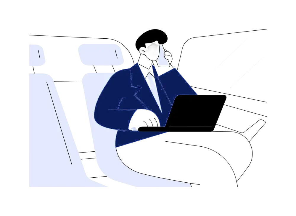 Professional corporate car rental service with a luxury sedan and chauffeur, ensuring comfortable and reliable business travel.